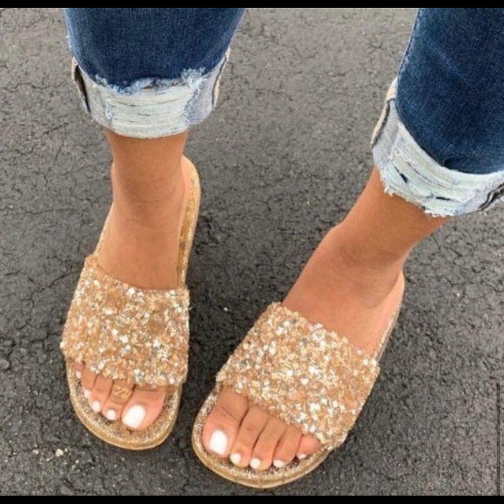 Gold embellished sparkling slides